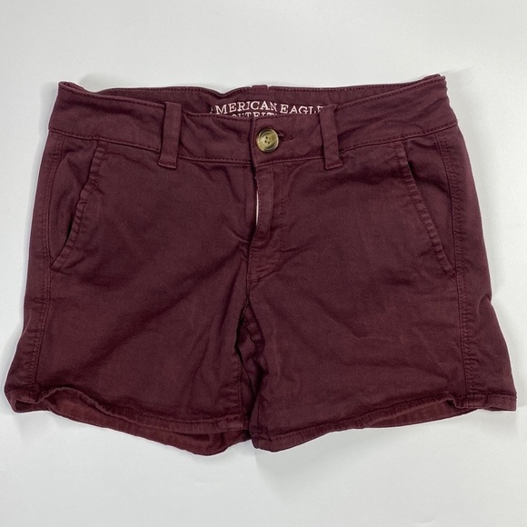 American Eagle Midi Super Stretch Aeo Twill Burgundy Red Shorts Size 2 - Picture 1 of 9